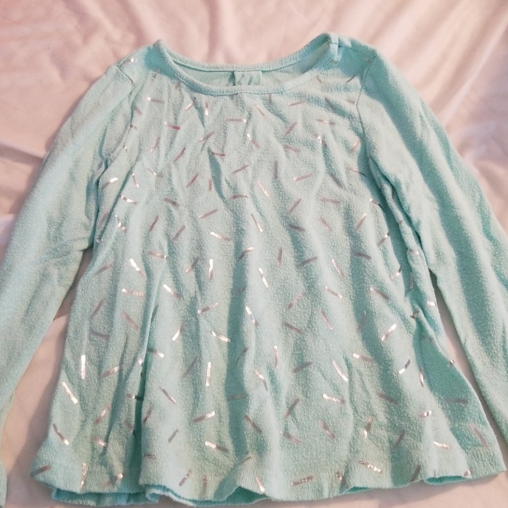 Mint colored long sleeve shirt with silver emb